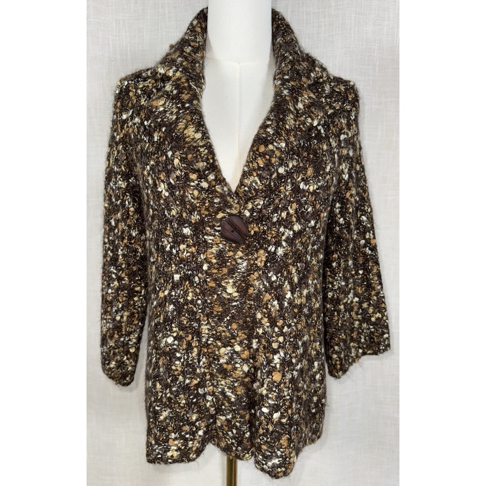 Vintage Susan Bristol Sweater Women's Sz L Alpaca Mohair Wool Brown Tan Cardigan
